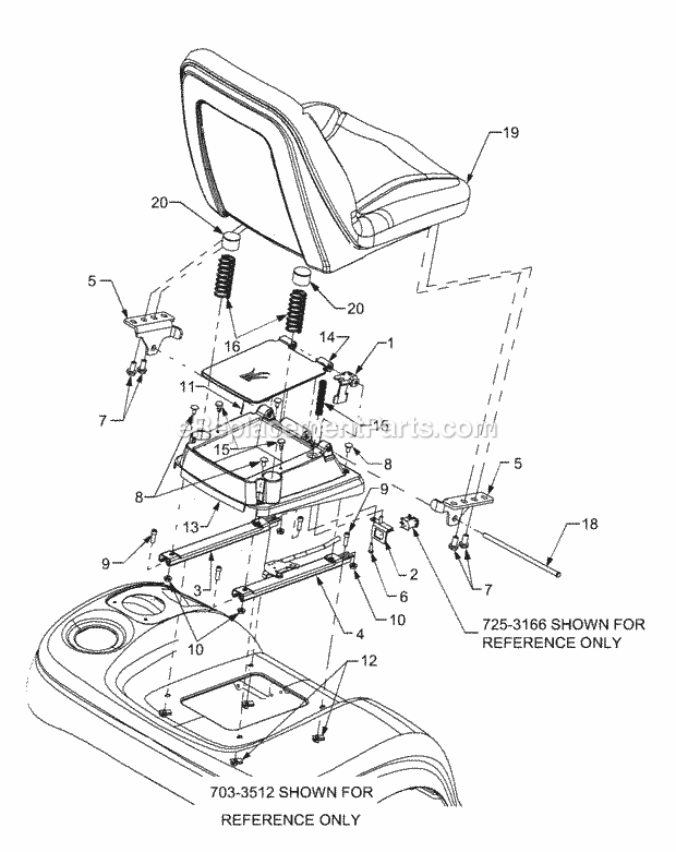Seat Assembly Diagram and Parts List for GT3235 14A-692-710 Cub Cadet Lawn Tractor